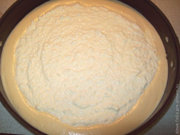 Бисквитный пирог с творогом и брусникой